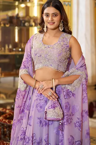 Lavender Sequins & Beads Embroidery Georgette Lehenga Choli with Cape Style Dupatta