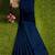 navy blue striped cotton blend saree with green border