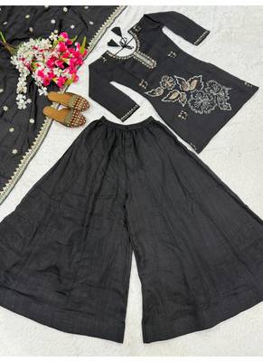 black embroidered vichitra silk full stitched sharara palazzo 4