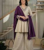 beige embroidered vichitra silk full stitched sharara palazzo