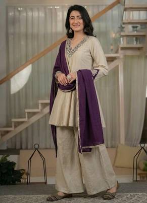 beige embroidered vichitra silk full stitched sharara palazzo 2