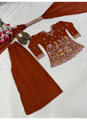rust embroidered roman silk full stitched sharara palazzo 4