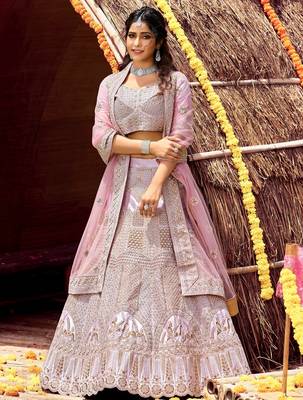 Women's Pink silk blend Lehenga Choli with Net Dupatta 1