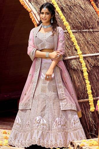 Women's Pink silk blend Lehenga Choli with Net Dupatta