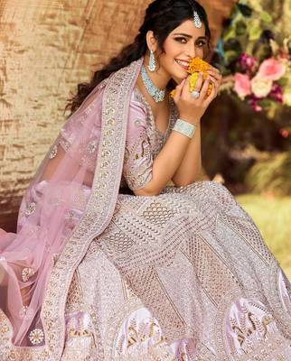 Women's Pink silk blend Lehenga Choli with Net Dupatta 2