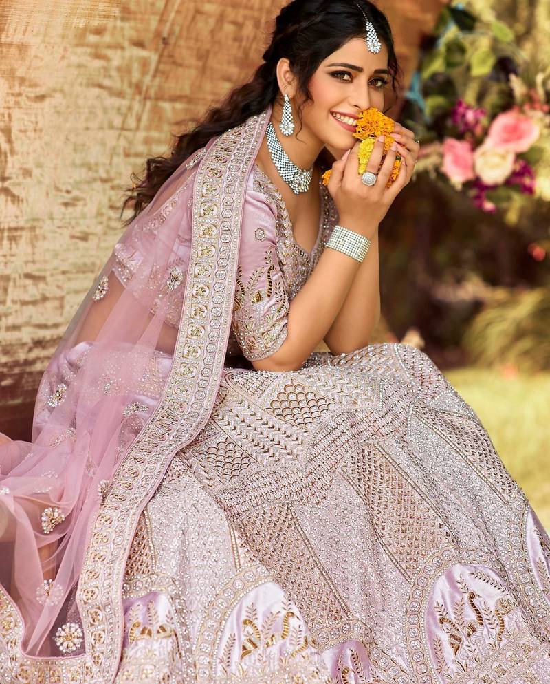 Women's Pink silk blend Lehenga Choli with Net Dupatta