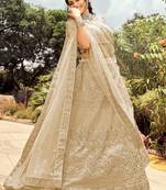 Women's Beige Silk Heavy Embroidered Designer Wedding Festive Lehenga Choli Set