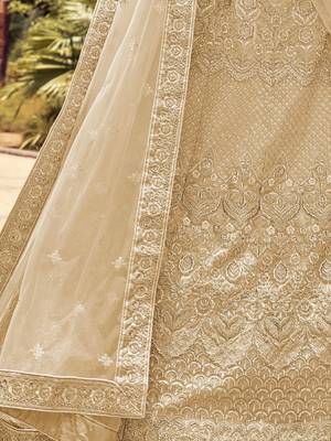 Women's Beige Silk Heavy Embroidered Designer Wedding Festive Lehenga Choli Set 3