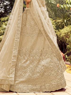 Women's Beige Silk Heavy Embroidered Designer Wedding Festive Lehenga Choli Set 4