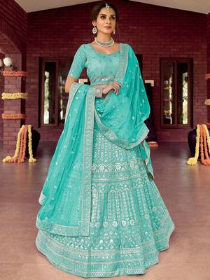Women's Blue silk blend Heavy Embroidered  Lehenga Choli Set 1