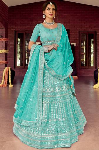 Women's Blue silk blend Heavy Embroidered  Lehenga Choli Set