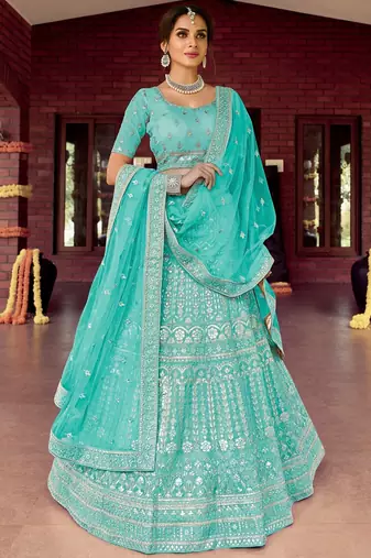 Women's Blue silk blend Heavy Embroidered  Lehenga Choli Set