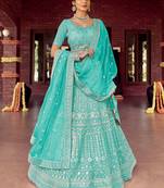 Women's Blue silk blend Heavy Embroidered  Lehenga Choli Set