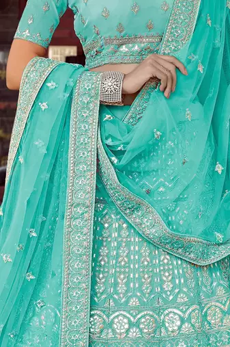 Women's Blue silk blend Heavy Embroidered  Lehenga Choli Set