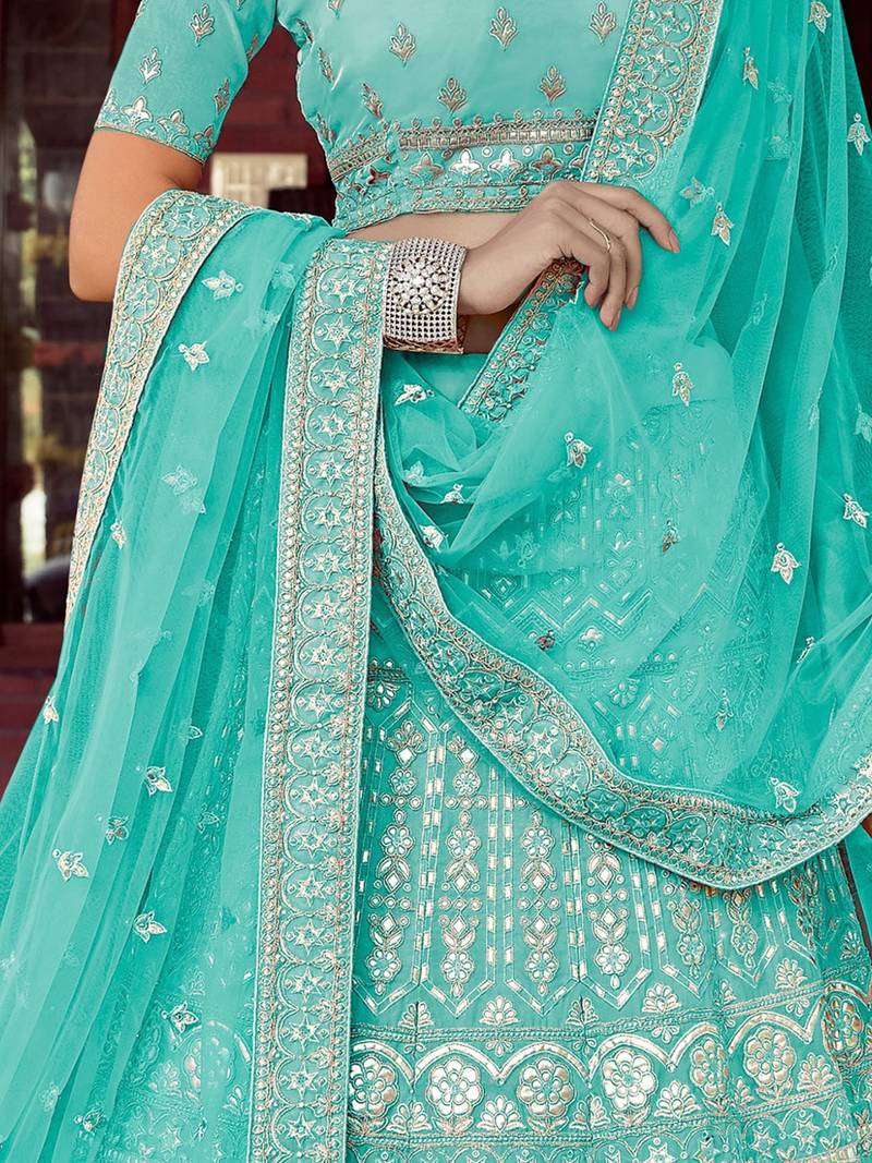 Women's Blue silk blend Heavy Embroidered  Lehenga Choli Set