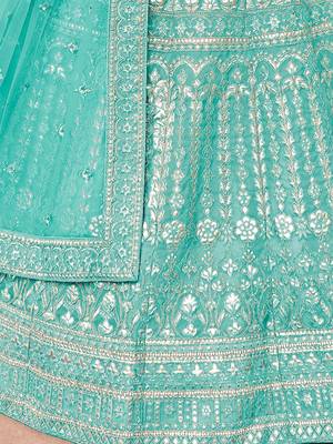 Women's Blue silk blend Heavy Embroidered  Lehenga Choli Set 4