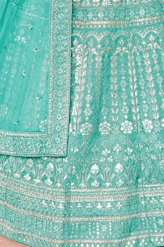Women's Blue silk blend Heavy Embroidered  Lehenga Choli Set