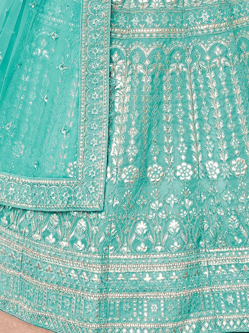 Women's Blue silk blend Heavy Embroidered  Lehenga Choli Set