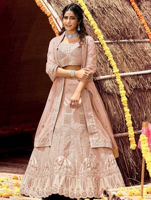Women's Blush Pink silk blend Heavy Embroidered  Lehenga Choli Set 1