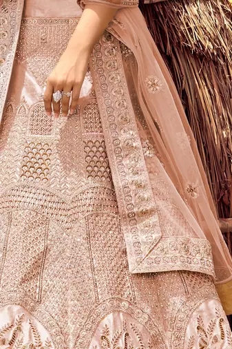 Women's Blush Pink silk blend Heavy Embroidered  Lehenga Choli Set