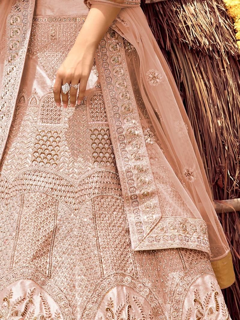 Women's Blush Pink silk blend Heavy Embroidered  Lehenga Choli Set