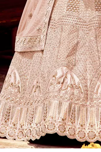 Women's Blush Pink silk blend Heavy Embroidered  Lehenga Choli Set