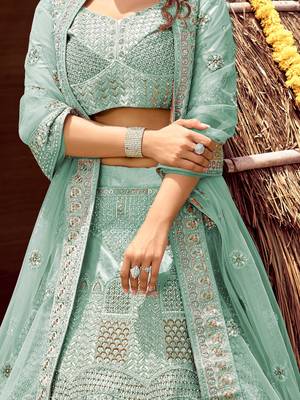 Women's Blue silk blend Heavy Embroidered  Lehenga Choli Set 2