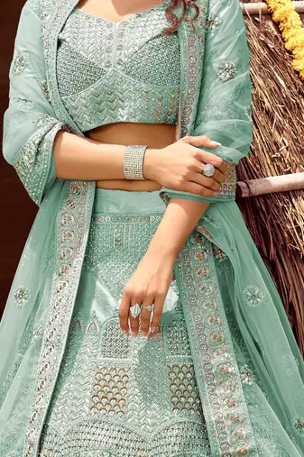 Women's Blue silk blend Heavy Embroidered  Lehenga Choli Set