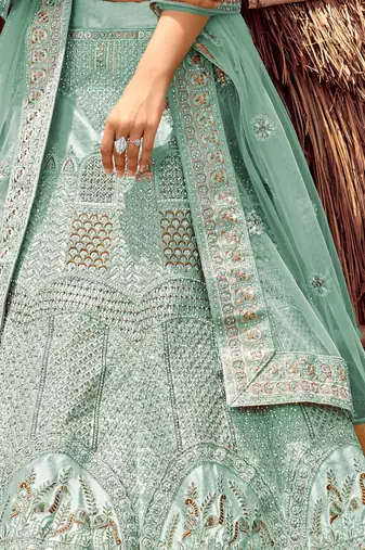 Women's Blue silk blend Heavy Embroidered  Lehenga Choli Set