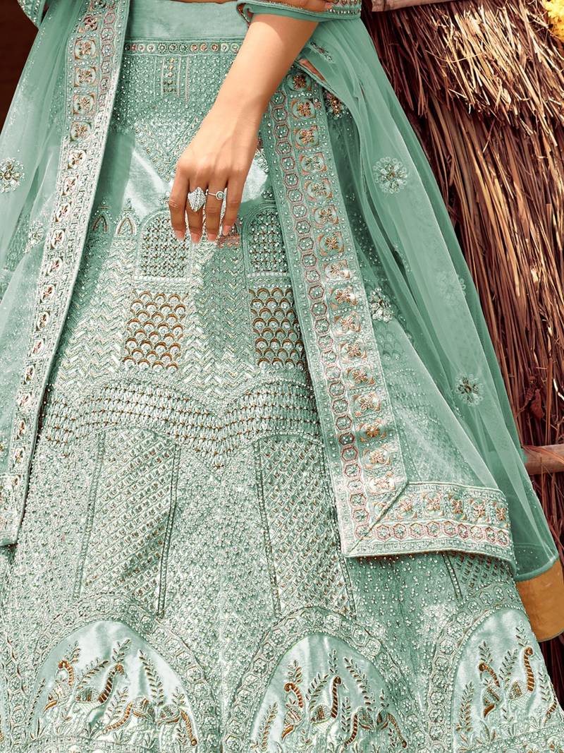 Women's Blue silk blend Heavy Embroidered  Lehenga Choli Set