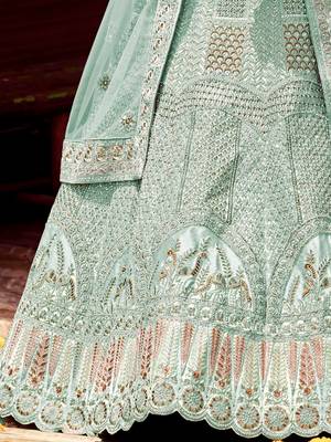 Women's Blue silk blend Heavy Embroidered  Lehenga Choli Set 4