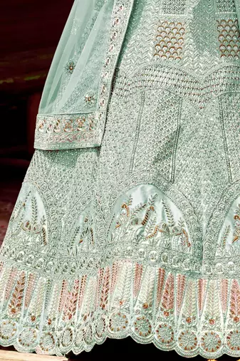 Women's Blue silk blend Heavy Embroidered  Lehenga Choli Set