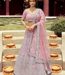 Women's Pink silk blend Heavy Embroidered  Lehenga Choli Set