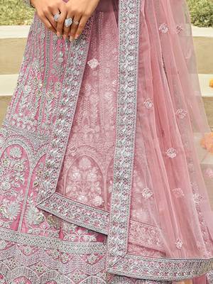 Women's Pink silk blend Heavy Embroidered  Lehenga Choli Set 4