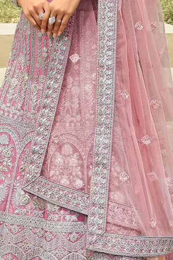 Women's Pink silk blend Heavy Embroidered  Lehenga Choli Set