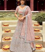 Women's Peach Silk Heavy Embroidered Designer Wedding Festive Lehenga Choli Set