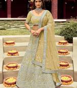 Women's Mustard silk blend Heavy Embroidered  Lehenga Choli Set