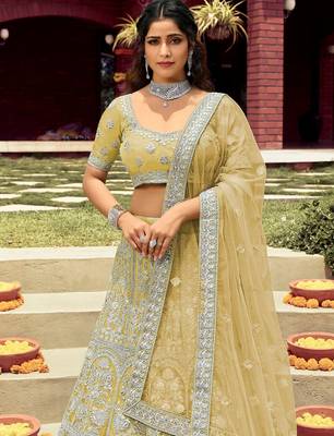 Women's Mustard silk blend Heavy Embroidered  Lehenga Choli Set 2