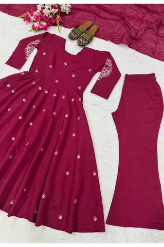 rani pink embroidered brocade full stitched anarkali suit