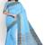 sky blue striped cotton blend saree with grey zari border