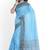 sky blue striped cotton blend saree with grey zari border