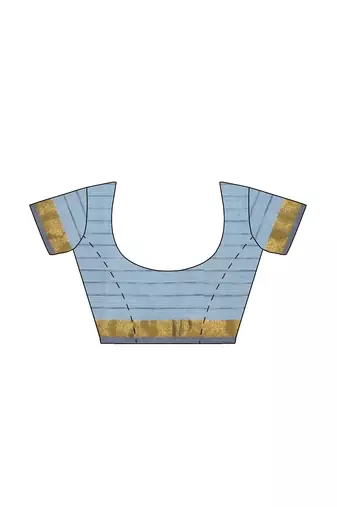 sky blue striped cotton blend saree with grey zari border