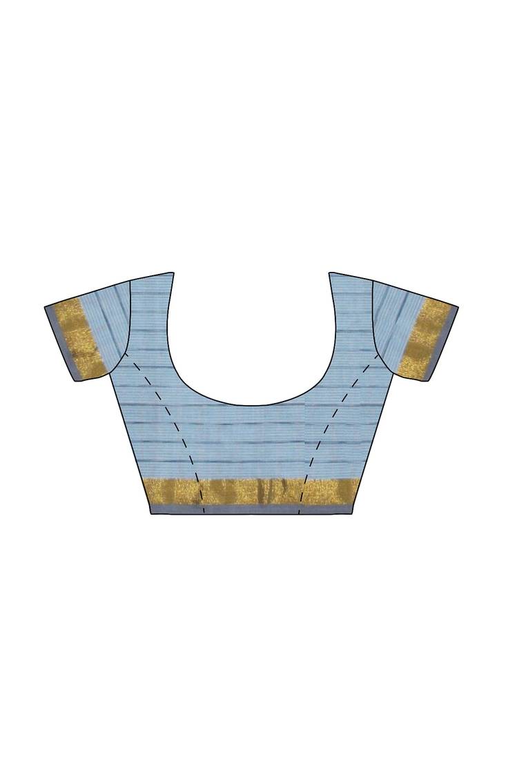 sky blue striped cotton blend saree with grey zari border