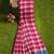 pink checked cotton blend saree with blue border