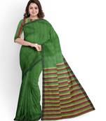 leaf green striped cotton blend saree