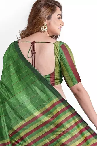 leaf green striped cotton blend saree