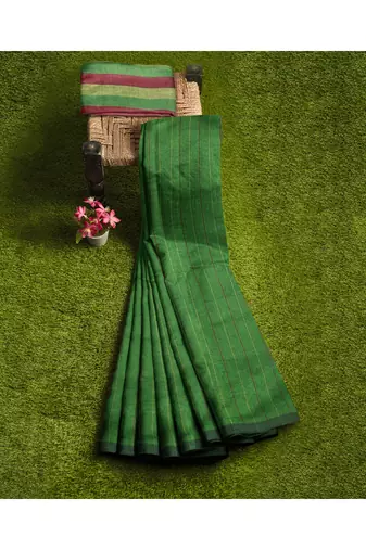 leaf green striped cotton blend saree