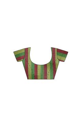 leaf green striped cotton blend saree 5
