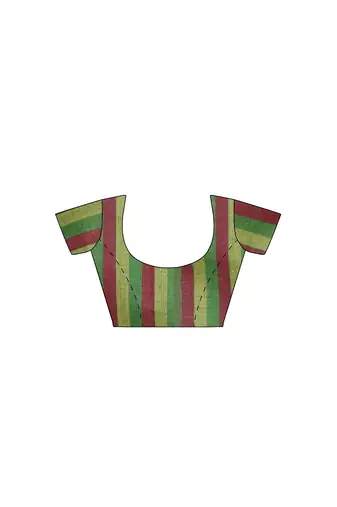leaf green striped cotton blend saree