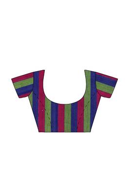 Royal blue striped cotton blend saree with multicolour pallu 5